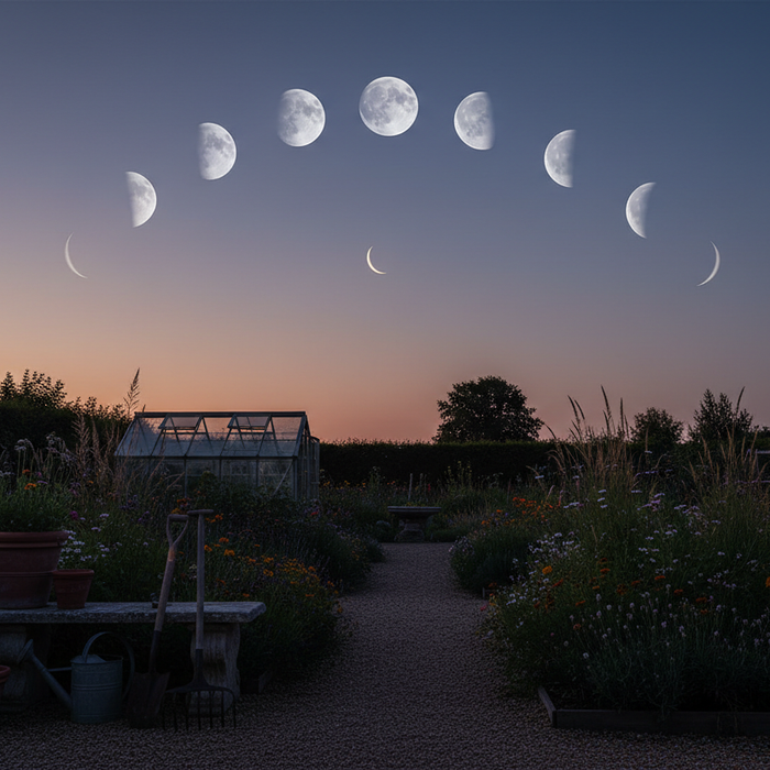Moon planting guide showing lunar phases and their relationship to traditional gardening practices and planting schedules