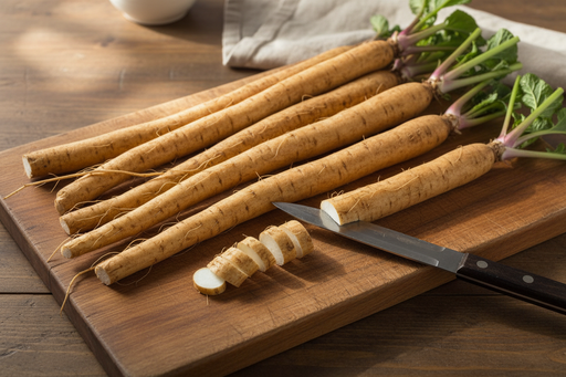 Burdock Roots on Cutting Board
