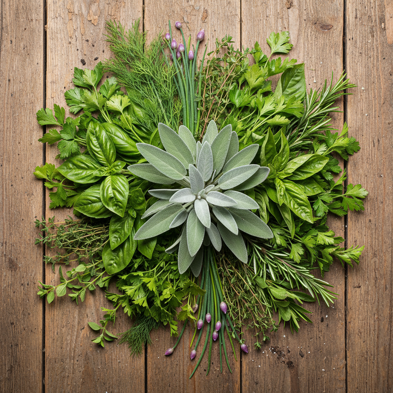 Fresh Culinary Herbs Flat Lay
