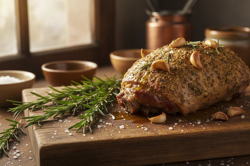 Fresh Rosemary Sprigs with Lamb and Roasted Garlic
