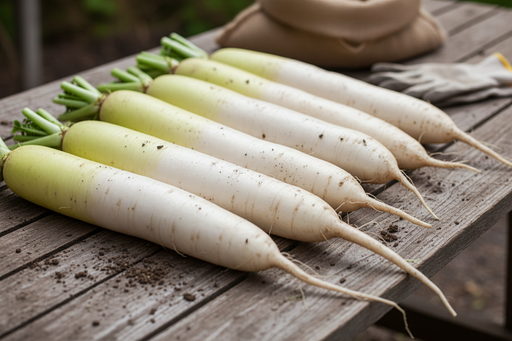 Freshly Harvested Karaine Daikon Radishes