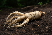 Freshly Harvested Mature Ginseng Root with Forked Form