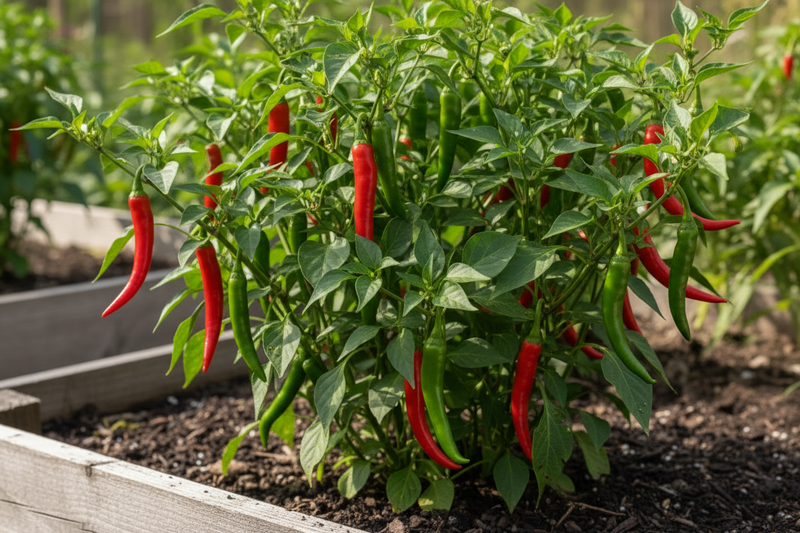 Fuego Trail F1 Hot Pepper in Raised Bed