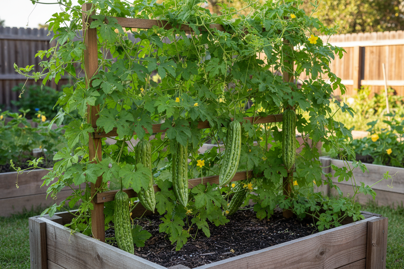 Green Skin Bitter Melon - Ridged Fruits on Trellis