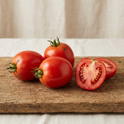 Whole and cut red Bellstar paste tomatoes with thick meaty flesh