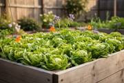 Tom Thumb miniature butterhead lettuce growing in a raised garden bed