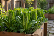 Parris Island Cos romaine lettuce growing in a raised garden bed