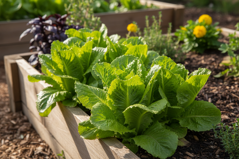 Grand Rapids green frilly loose-leaf lettuce growing in a raised garden bed