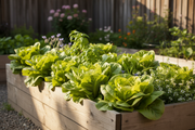 Boston Butterhead heirloom lettuce growing in a raised garden bed