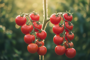 Large Red Cherry Tomato — Close-up Clusters on Vine