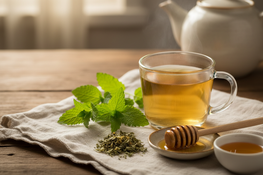 Lemon Balm Herbal Tea with Fresh Sprigs and Honey