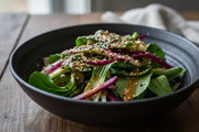 Purple Pak Choi Asian Slaw with Sesame Seeds and Dressing