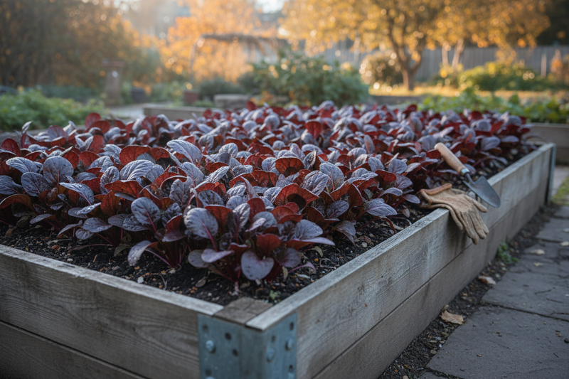 Red Komatsuna in Raised Bed