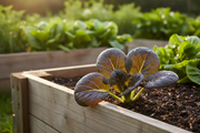 Red Tatsoi — Raised Bed Garden Scene