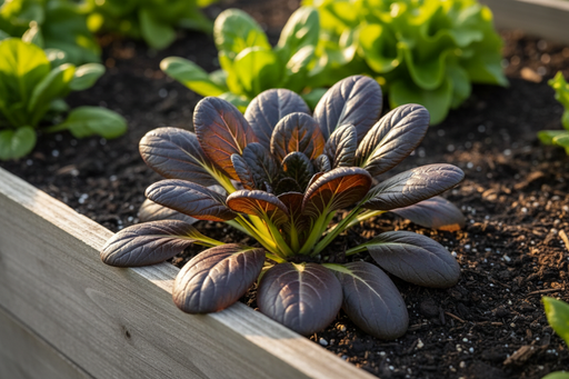 Red Tatsoi — Rosette in Raised Bed