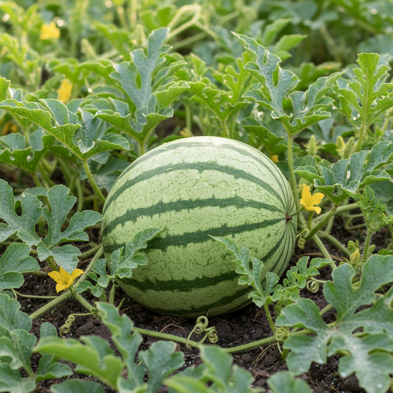 Sweet Dakota Rose Watermelon Growing on the Vine