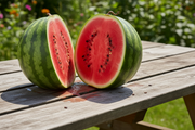 Sweet Dakota Rose Watermelon Split Open Revealing Rose Flesh